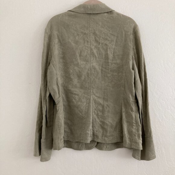 J Jill Linen Blend Green Button Front Jacket Floral Boho Lagenlook Size 10 - Picture 8 of 12